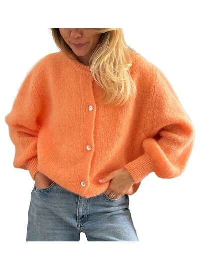 Beauace Women Button Up Sweaters Casual Lightweight Solid Color Knit Cardigans Warm Fall Knitwear For Streetwear