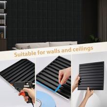 Aadesh 3D Wall Panel For Interior Wall Decoration, Made Of Lightweight PVC Material, Waterproof, Oil Resistant, Flame Retardant, Fluted Stripe Textured Pattern Design Wall Panel For Living Room, Lobby, Bedroom, Hotel, Office, Black/White, 11.81 Inches X 11.81 Inches (Includes Tape For Installation).