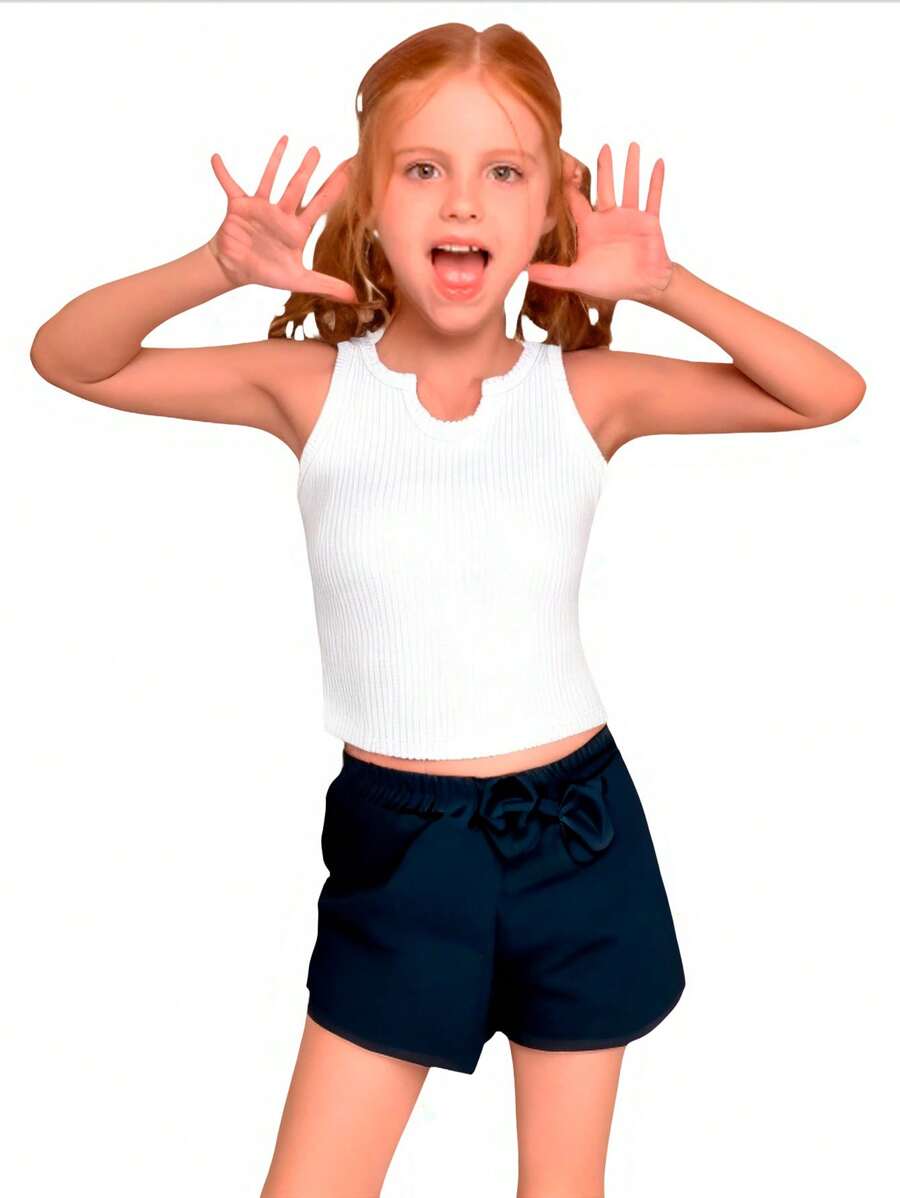 Children's Set For Girls Consisting Of A Ribbed Tank Top And A Short Skirt - White - View 1