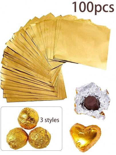100pcs Gold Aluminum Foil Wrappers For Chocolate Candy Packaging,DIY Party Wedding Birthday Christmas Accessories, Wedding And Birthday Supplies, Home And Party Decorations