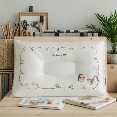 1pc 小企鹅图案枕头，可爱甜美温暖的聚酯纤维长方形枕头，分体式枕芯柔软舒适，保护颈部，帮助睡眠。枕芯吸湿透气，适用于客厅、卧室、酒店、家庭、旅行、居家床上用品的必备品