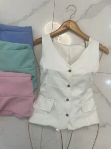 Sleeveless Tailored Blazer Vest - Blanco - Ver 1