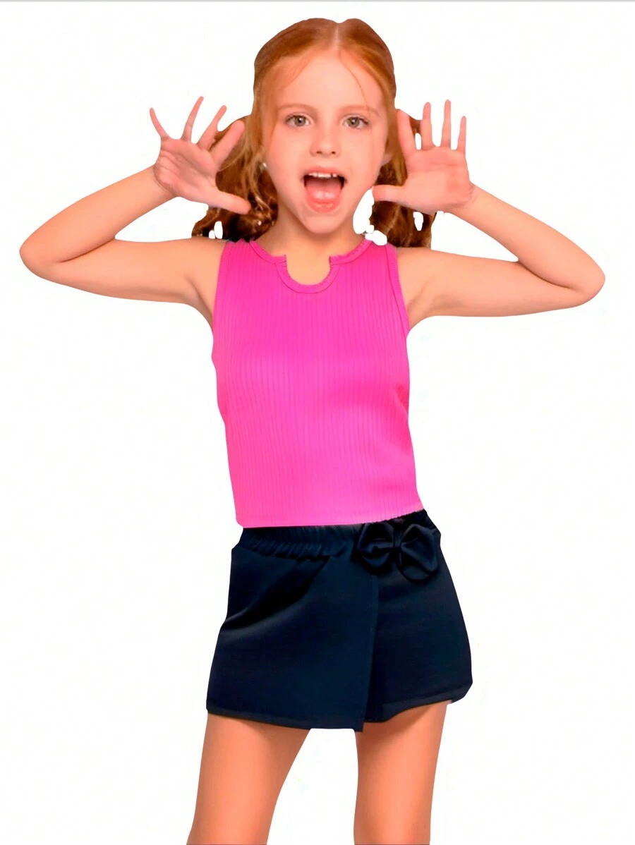 Children's Set For Girls Consisting Of A Ribbed Tank Top And A Short Skirt - Rosa - Ver 1
