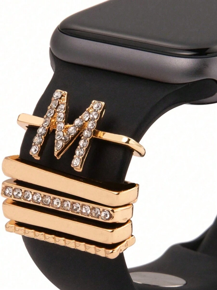 5 件金属饰物装饰环兼容 Apple Watch/三星表带钻石装饰智能手表硅胶表带配件手链配件（不含表带）