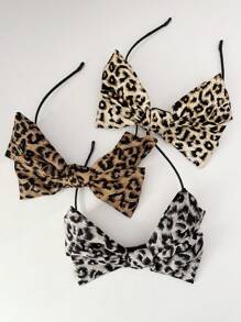 1 件复古超大豹纹蝴蝶结头带，优雅别致简约女士发饰 - 彩色 - 查看 1