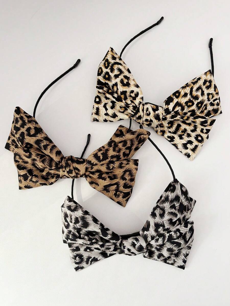 1 件复古超大豹纹蝴蝶结头带，优雅别致简约女士发饰 - 彩色 - 查看 1