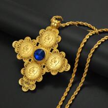 1pc Big Cross Pendants Necklaces Women Men Gold Color Jewelry Africa Coin Cross/Eritrea Habesha Necklace