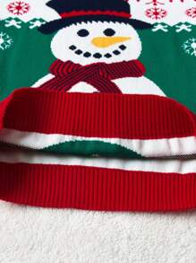 Young Boy Christmas Snowman Pattern Pullover Sweater For Spring, Autumn & Winter - Red - View 6