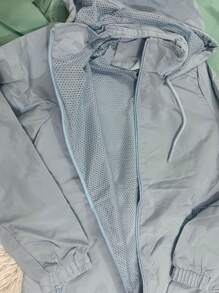 Mily.Moda Women's Waterproof Windbreaker Jacket With Removable Hood Plain - Màu xanh lam - Xem 7