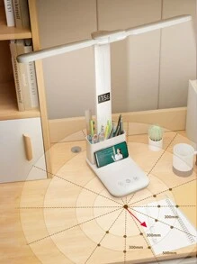 LED Desk Clock, Pen Holder, Folding Reading Lamp, Eye-Care, Rechargeable USB Lamp, Gift For Student Dormitory - White - View 3