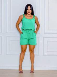Women's Shorts And Tank Top Set - Water Green - View 2