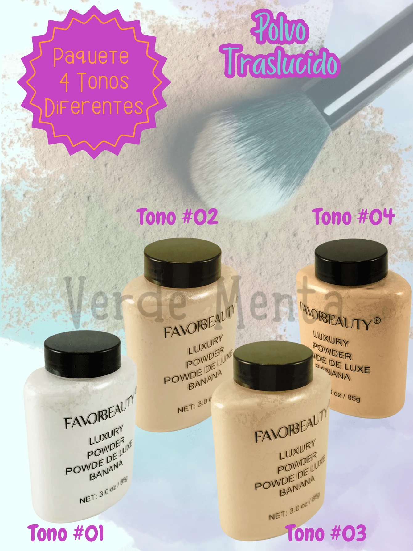 Polvo Banana Traslucido Fijador De Maquillaje Polvo Fijador, Polvo Traslúcido HD, Bissú, El Polvo Traslúcido de Arroz, fijador de maquillaje, acabado mate - Multicolor - Ver 1