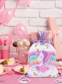 1个彩虹独角兽风格抽绳包/背包，带收纳袋（27*34厘米），小型背包，生日派对礼品包装袋，户外背包，最佳嘉年华礼物，独角兽主题派对装饰 - 彩虹獨角獸 - 查看 5