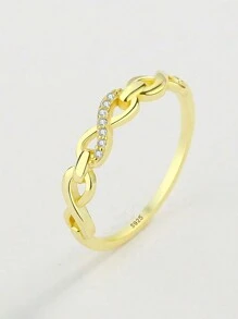 Bague design vague en argent sterling S925, bague de doigt délicate incrustée pour usage quotidien pour femmes, inspirée du style japonais et européen/américain, symbole d'amour infini pour mariage, fête, vacances, cadeau aléatoire avec boîte - Doré - Voir 5