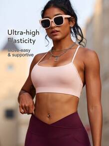 Tender Angel 1pc Women's Sports Bra, Adjustable Strap, One Shoulder Racerback Design, Removable Pads, Minimalist Style, Suitable For Workout, Running, Fitness Pink Spring - Pink - View 2