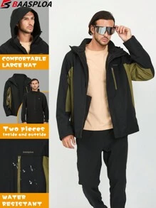 baasploa Áo khoác cứng nam có thể tháo rời 3 trong 1 dành cho nam leo núi ngoài trời Áo khoác cứng ngoài trời dành cho nam - màu đen - Xem 1