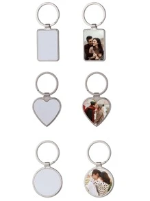 1 件个性化照片不锈钢钥匙扣和装饰，心形/矩形/圆形包饰 - 銀色 - 查看 5