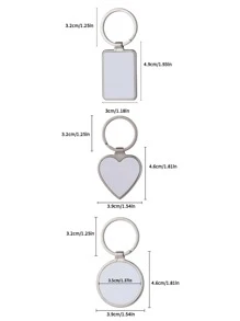 1 件个性化照片不锈钢钥匙扣和装饰，心形/矩形/圆形包饰 - 銀色 - 查看 2