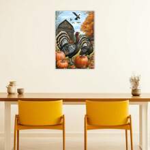 1pcs Vintage Turkey Art Poster Country Autumn Farm Print Watercolor Fall Pumpkin Painting Framed Artwork Suitable For Modern Living Room Bedroom Hotel Apartment Farmhouse Farm Kitchen Dining Room Kids Room Classroom Office Thanksgiving Wall Decor Ready To Hang - 彩色 - 查看 3