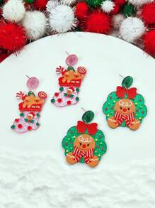 1 cặp bông tai Giáng sinh bằng nhựa hình người bánh gừng dễ thương, trang trí ngày lễ cho phụ nữ - Người đàn ông bánh gừng Giáng sinh - Xem 13