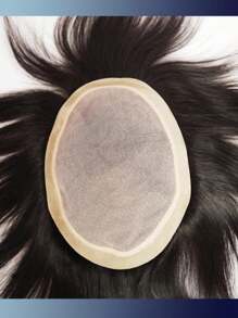 Prótesis capilar de cabello humano para hombres, sistema de reemplazo de peluca de encaje monofilamento duradero - Cabello liso, apto para todas las etnias - Natural Black - Ver 2