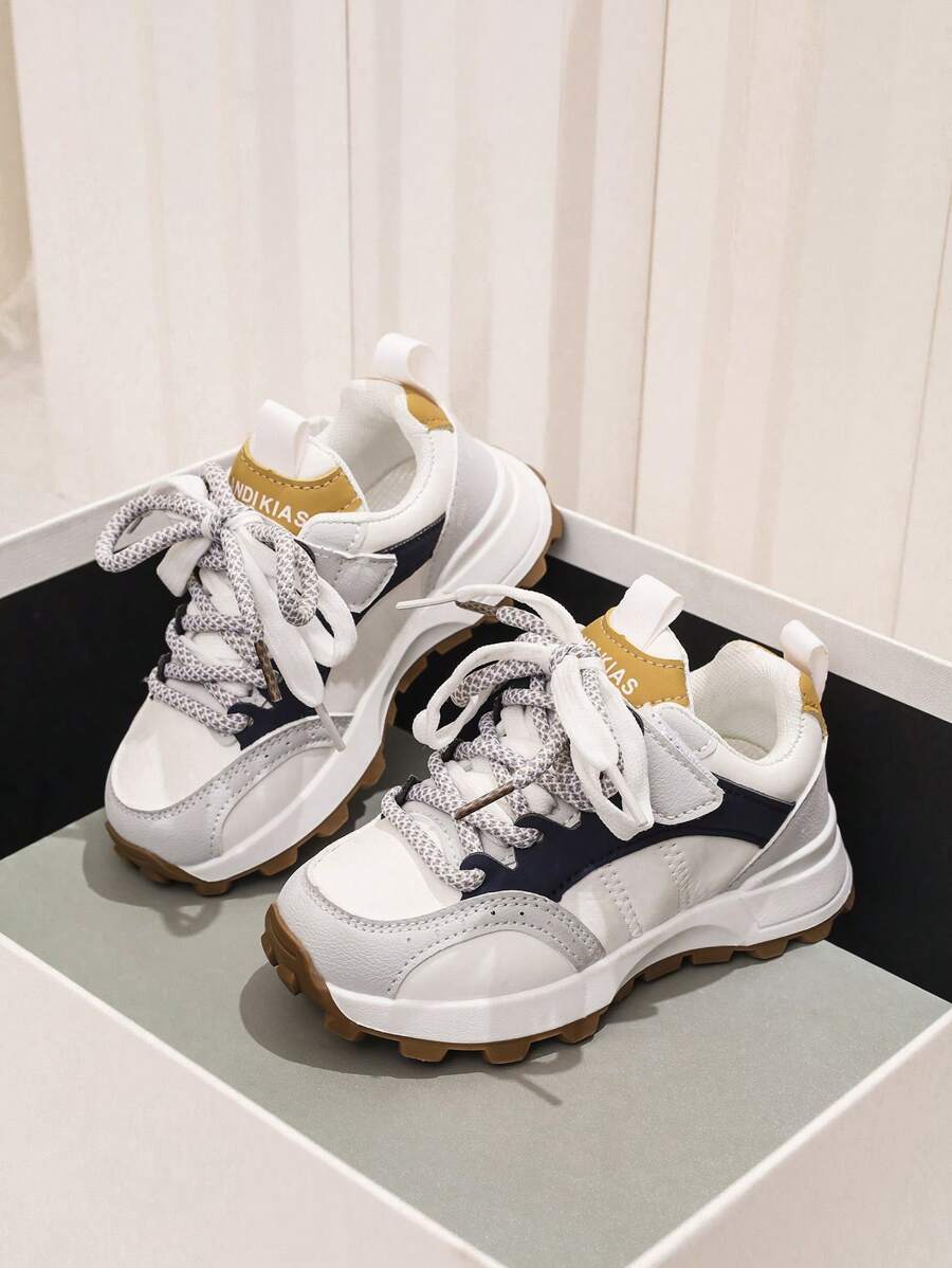 1pair Unisex Casual Sneakers, Children & Student Sports Running Shoes, Retro Chunky Sneakers, Popular - Beige - View 1