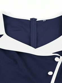 Women's Business A Line Button Dress Half Sleeve Wedding Guest Office Work Dresses Cocktail Party Dress - 藏蓝色 - 查看 3