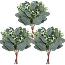 10 件/30 件/50 件假桉树叶家居户外花园情人节新年礼物装饰茎散装人造银元植物灰色绿色高婚礼人造绿植节日绿色花卉布置 - 彩色 - 查看 8