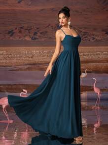 Đầm maxi chiffon màu xanh công thanh lịch, dáng suông, dây mảnh của AOSHABABI, phù hợp cho mọi dịp trang trọng, dạ hội, đám cưới, lễ hội âm nhạc, tiệc tùng, dạ hội tốt nghiệp, tiệc cocktail, hẹn hò, kỳ nghỉ và làm đầm phù dâu, đầm dự tiệc, đầm dạ hội, đầm dạ hội mùa xuân. - Màu xanh ngọc - Xem 5