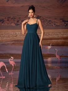 Đầm maxi chiffon màu xanh công thanh lịch, dáng suông, dây mảnh của AOSHABABI, phù hợp cho mọi dịp trang trọng, dạ hội, đám cưới, lễ hội âm nhạc, tiệc tùng, dạ hội tốt nghiệp, tiệc cocktail, hẹn hò, kỳ nghỉ và làm đầm phù dâu, đầm dự tiệc, đầm dạ hội, đầm dạ hội mùa xuân. - Màu xanh ngọc - Xem 4