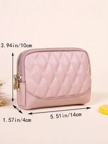 时尚几何图案双拉链化妆包圣诞礼物感恩节礼物 Y2K 粉色女士礼物钱包迷你钱包钱包零钱包 - 粉色 - 查看 5