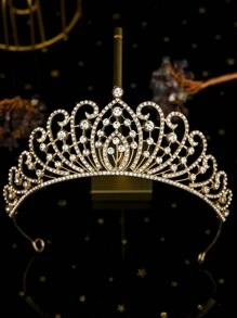 1 pieza Corona dorada de tiaras para mujeres, diadema de cristal con corona de princesa de strass, accesorios para el cabello, joyería, novia, boda, cumpleaños, fiesta, baile de graduación, Navidad, Ramadán