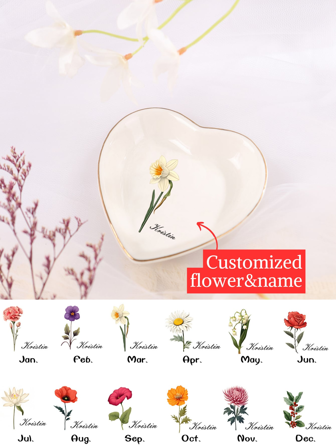 1pc Personalized Heart-Shaped/Square Ceramic Jewelry Tray, Customized Birthday Flowers/Names/Photos/Texts, Exquisite Ceramic Jewelry Storage Tray, Personalized Bridesmaid Gifts, Bride Jewelry Storage, Mother's Day Personalized Gifts, Perfect Commemorative, Birthday, Christmas, Anniversary, Wedding, Mother's Day Gifts For Lovers, Mothers, Grandmothers, Girlfriends