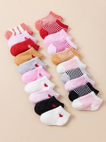 10 双女婴随机花朵心形条纹波尔卡圆点船袜可爱幼儿低帮裸色袜子 - 彩色 - 查看 2