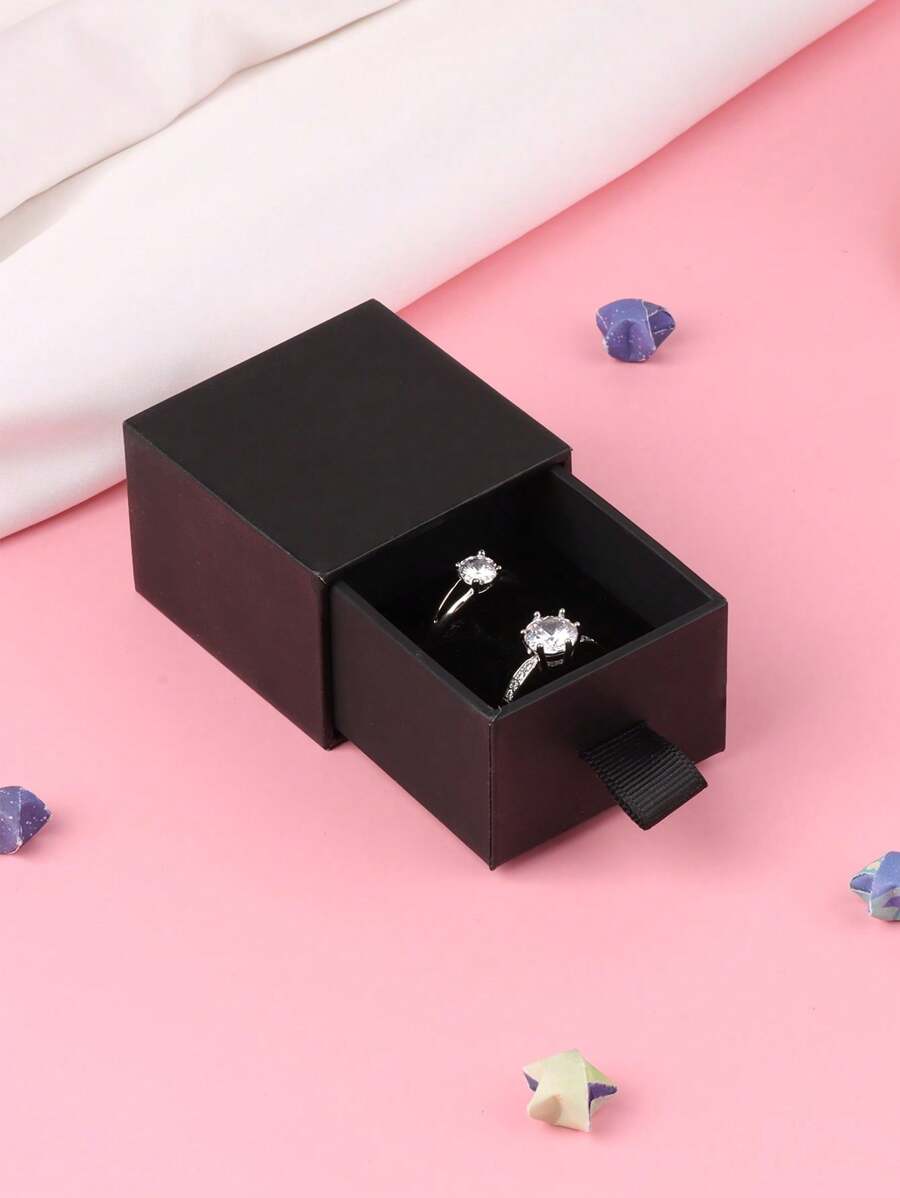 1pc/2pcs/3pcs/5pcs/10pcs Vintage High-Grade Earring Jewelry Box Set, Genuine Leather Drawer Engagement Rings Box, Simple Design Earring Storage Box, Valentine's Day Gift - Black - View 1