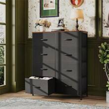 8 Drawer Fabric Storage TowerDresser -Tall Organizer With SteelFrame, Wood Top - Chest Of Drawerswith Fabric Bins For Bedroom, ClosetEntryway Storage