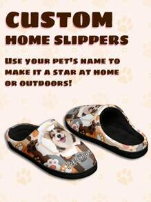 Pantuflas personalizadas con el nombre de la mascota para hombres, pantuflas cómodas y suaves con diseño de foto de mascota, regalo divertido personalizado para mamá/papá/ella/él/novia/novio/esposa/esposo/amigo - Negro - Ver 4