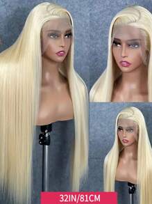 Eulisi Peluca de frente de encaje de cabello humano liso 613 de 13x4 con encaje transparente, peluca de 150 de densidad de color rubio para mujer, pre-arrancada con cabello de bebé, peluca frontal de encaje sin pegamento