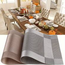 2/4/6pcs Gold/Silver Placemats, Heat-Resistant Non-Slip Washable PVC Table Mats, Easy Clean Woven Vinyl Dinner Mats For Kitchen Dining Table