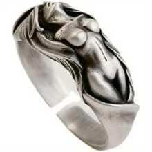 1pc Vintage Style Men's Ring With Nude Woman Design - Zinc Alloy, Antique Silver Plated