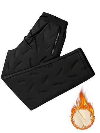 男士字母印花抽绳腰部保暖冬季运动休闲裤，加厚