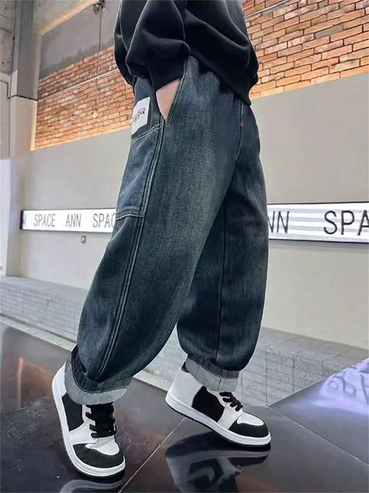 Erkek Çocuk Rahat Düz Paça Geniş Paça Kot Pantolon, Büyük Çocuklar