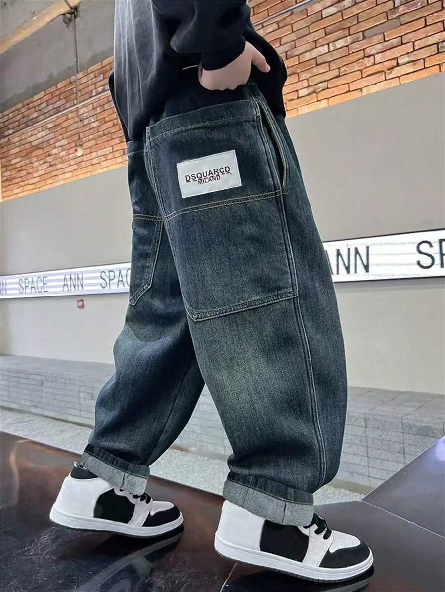 男童休闲直筒阔腿牛仔裤，春秋季新款，适合大童