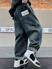 男童休闲直筒阔腿牛仔裤，春秋季新款，适合大童