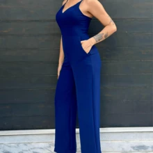 ELEGANT LONG OVERALLS FOR WOMEN WITH PADS AND POCKET WOMEN'S FASHION - Xanh đậm - Xem 1