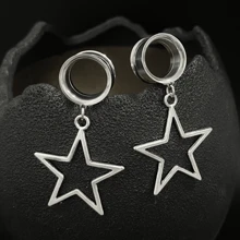 1Pair Ear Gauges Plugs Tunnel 316L Stainless Steel Expander Star Dangle Stretcher Punk Hip Hop Style For Women Piercing Body Jewelry
