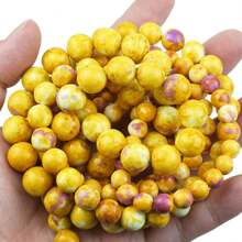 4/6/8/10/12mm 黄紫色天然合成 Chloromelas 珠，高品质圆形隔珠，适用于 DIY 手链项链耳环珠宝制作配件装饰 - 雨菜石黃紫色 - 查看 4