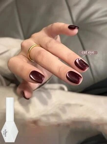 MISS SHAKA Internet Celebrity Hit Product Lanyue River Red Cat Eye Gel 2024 New Style Show White With Blue Glass Beads Cat Eye Gel Nail Polish Small Set Nail Salon Special Valentine's Day Valentines Nails - 彩色 - 查看 3