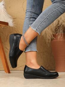 Giày công sở đế bằng phong cách Anh đa năng cho nữ, giày làm việc thoải mái cho các bà mẹ, mùa xuân/thu - màu đen - Xem 2