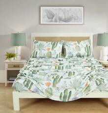 Southwestern Desert Sheet Set - 3/4-Piece Green Blue Cactus Succulent Plant Printed Microfiber Soft Breathable & Fade Resistant Deep Pocket Sheets & Pillowcases Set - Multicolor - View 2